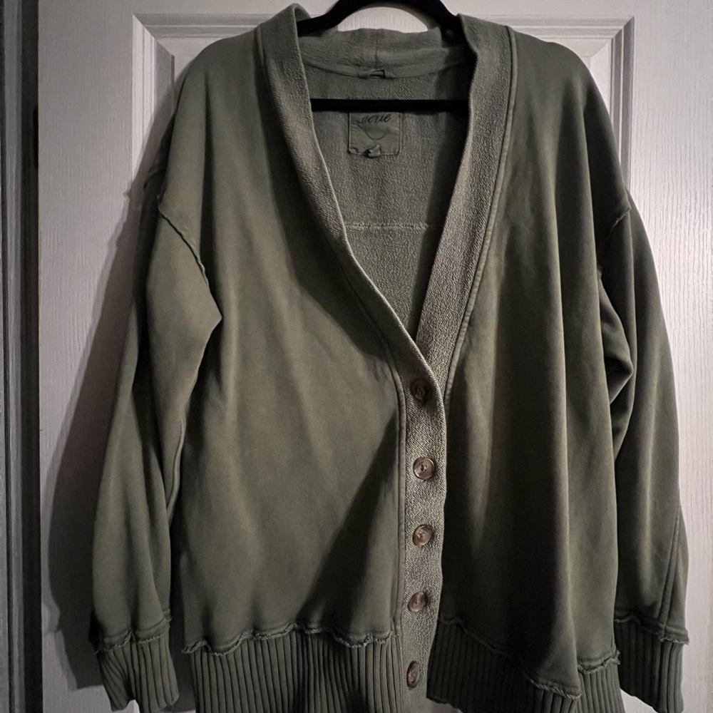 Aerie Textured Olive Cardigan